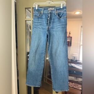 Levi’s Ribcage Straight Ankle Medium Wash Blue Jeans, W27 L27, 85% cotton